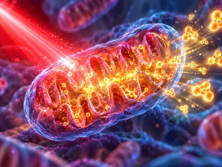 Mitochondrie activée par la lumière rouge, illustration de la photobiomodulation